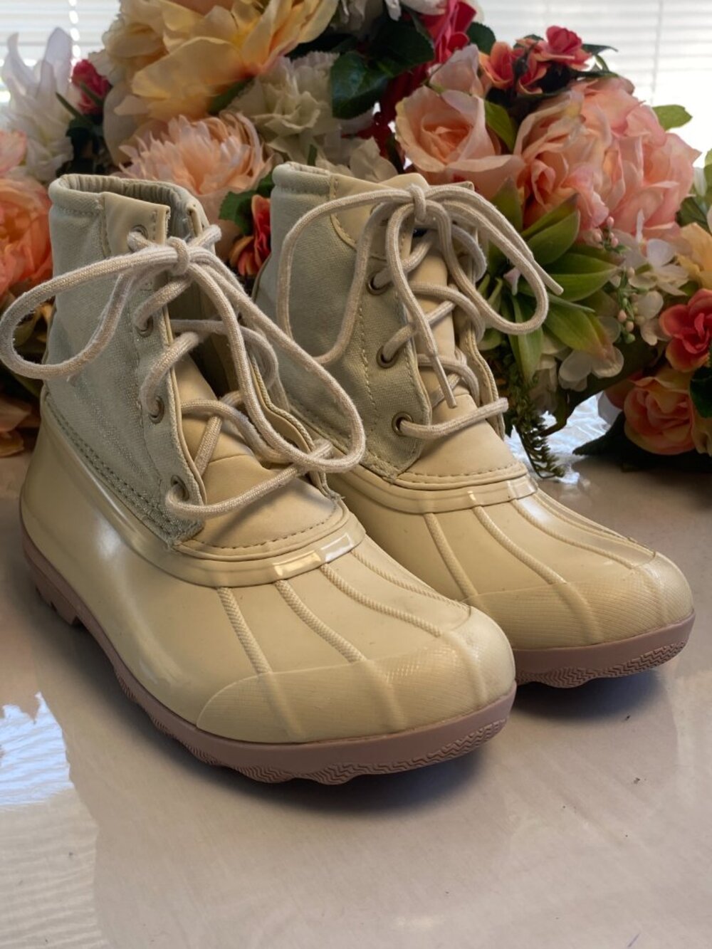 Sperry Port Boot Girls 3M Cream Pink Duck Boots
